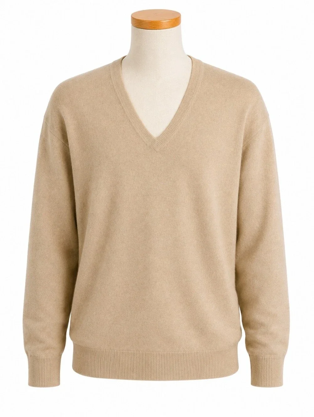 J. Crew Mens Cashmere V-Neck Sweater Sz S Tan Beige Solid Long Sleeve Pullover
